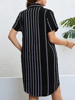 Women‘s Plus Size Curve Shirt Dress Casual Dress Shift Dress Midi Dress Outdoor Daily Vacation Polyester Fashion Modern Shirt Collar Button Pocket Short Sleeve Summer Spring 2023 Regular Fit -HAYz Clothing Shop nfdcto1691465819439