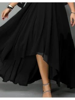 Women‘s Plus Size Curve Party Dress Pure Color Crew Neck Mesh 3/4 Length Sleeve Spring Fall Elegant Maxi Long Dress Formal Party Dress -HAYz Clothing Shop nfmqbv1663141553155