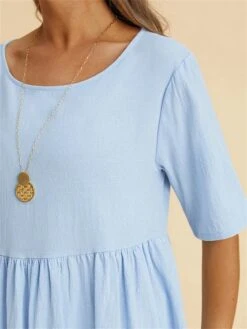 Women's Casual Dress Cotton Linen Dress Swing Dress Midi Dress Cotton Blend Fashion Modern Outdoor Daily Vacation Crew Neck Ruched Half Sleeve Summer Spring Fall 2023 Loose Fit Light Blue Black White -HAYz Clothing Shop ngcosy1682570668187