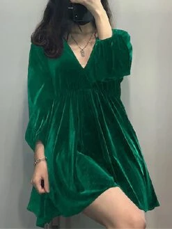 Women's Plus Size Curve Casual Dress Velvet Dress Winter Dress Solid Color Mini Dress Long Sleeve Ruched V Neck Fashion Outdoor Black Red Fall Winter L XL XXL 3XL 4XL -HAYz Clothing Shop ngfvsb1693992759311