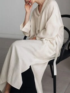 Women's Casual Dress Cotton Linen Dress Shift Dress Midi Dress Linen / Cotton Blend Fashion Basic Outdoor Daily Vacation Shirt Collar Lace Up Pocket Long Sleeve Fall Winter Autumn 2023 Loose Fit -HAYz Clothing Shop nguwul1693475201210