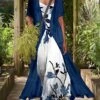 Women's Dress Set Two Piece Dress A Line Dress Long Dress Maxi Dress Blue Purple Short Sleeve Floral Ruched Summer Spring Crew Neck Elegant 2023 S M L XL XXL 3XL 4XL 5XL