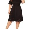 Women‘s Plus Size Curve Casual Dress Black Dress A Line Dress Solid Color Midi Dress Short Sleeve Hollow Out Crew Neck Fashion Daily Black Summer Spring L XL XXL 3XL 4XL
