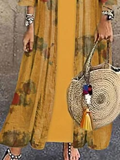 Women's Two Piece Dress Set Casual Dress Print Dress Outdoor Daily Basic Casual Print Long Dress Maxi Dress Crew Neck 3/4 Length Sleeve Print Loose Fit Yellow Summer Spring S M L XL XXL -HAYz Clothing Shop nijxul1692943623289