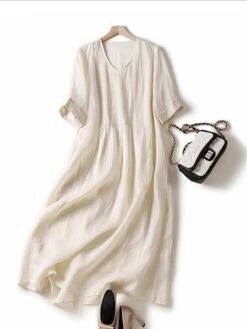 Women's Casual Dress Cotton Linen Dress White Dress Midi Dress Cotton Blend Basic Casual Outdoor Vacation V Neck Ruched Half Sleeve Summer Spring Fall 2023 Loose Fit White Green Apricot Pure Color M 16 Women's Casual Dress Cotton Linen Dress White Dress Midi Dress Cotton Blend Basic Casual Outdoor Vacation V Neck Ruched Half Sleeve Summer Spring Fall 2023 Loose Fit White Green Apricot Pure Color M -HAYz Clothing Shop nixkwy1682564018374