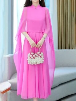 Women's Two Piece Dress Set Casual Dress Outdoor Daily Streetwear Modern Ruched Midi Dress V Neck 3/4 Length Sleeve Plain Regular Fit White Light Green Dark Pink Summer Spring S M L XL XXL