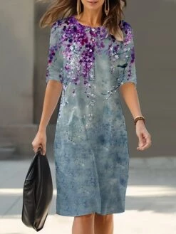 Women's Shirt Dress Casual Dress Cotton Linen Dress Midi Dress Polyester Fashion Casual Daily Outdoor Daily Vacation Crew Neck Button Print 3/4 Length Sleeve Spring Fall Autumn 2023 Loose Fit Yellow -HAYz Clothing Shop njyipd1693387884938