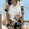 Women's Shirt Dress Casual Dress Shift Dress Mini Dress Outdoor Daily Vacation Polyester Fashion Casual Stand Collar Button Pocket Long Sleeve Summer Spring Fall 2023 Regular Fit Black Orange Floral