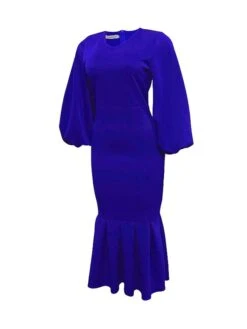 Women‘s Plus Size Curve Party Dress Solid Color V Neck Ruched Puff Sleeve Long Sleeve Winter Fall Casual Maxi Long Dress Party Vacation Dress Sheath Dress Black Dress -HAYz Clothing Shop nlptrj1649744193639