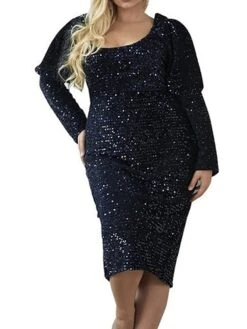 Women's Plus Size Curve Party Dress Sequin Dress Lace Dress Plain Midi Dress Long Sleeve Ruched Crew Neck Fashion Party Black Red Fall Winter XL XXL 3XL 4XL -HAYz Clothing Shop nlyoxe1695031419177