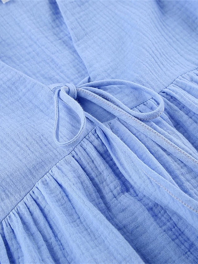 Women's Casual Dress Cotton Dress Swing Dress Mini Dress Cotton Fashion Modern Outdoor Daily Holiday V Neck Lace Up Ruched 3/4 Length Sleeve Fall Winter Autumn 2023 Loose Fit Light Green Blue Purple 15 Women's Casual Dress Cotton Dress Swing Dress Mini Dress Cotton Fashion Modern Outdoor Daily Holiday V Neck Lace Up Ruched 3/4 Length Sleeve Fall Winter Autumn 2023 Loose Fit Light Green Blue Purple - Image 15