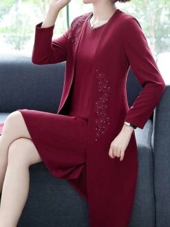 Women's Two Piece Dress Set Casual Dress Print Dress Home Daily Fashion Streetwear Print Midi Dress V Neck Long Sleeve Floral Regular Fit Red Navy Blue Blue Fall Winter L XL XXL 3XL 4XL -HAYz Clothing Shop nmiyvq1697524580255