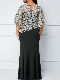 Women‘s Plus Size Curve Easter Dress Party Dress Solid Color V Neck Lace Half Sleeve Fall Spring Dress Elegant Prom Dress Maxi Dress Formal Dress -HAYz Clothing Shop nmrcwo1640073824543