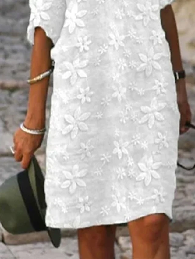 Women's Cotton Linen Dress Casual Dress Shift Dress Midi Dress Cotton Fashion Modern Outdoor Daily Vacation V Neck Print Half Sleeve Summer Spring 2023 Loose Fit White Blue Green Flower S M L XL 2XL 5 Women's Cotton Linen Dress Casual Dress Shift Dress Midi Dress Cotton Fashion Modern Outdoor Daily Vacation V Neck Print Half Sleeve Summer Spring 2023 Loose Fit White Blue Green Flower S M L XL 2XL - Image 5