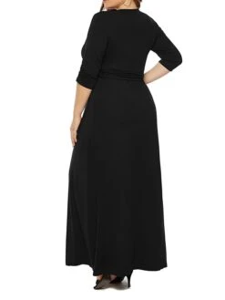 Women's Plus Size Curve Party Dress Swing Dress Formal Dress Plain Long Dress Maxi Dress 3/4 Length Sleeve Ruched Crew Neck Fashion Party Black Wine Fall Winter L XL XXL 3XL -HAYz Clothing Shop nnpipd1694151477558