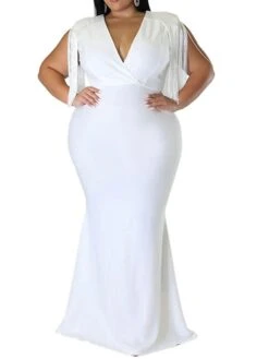 Women‘s Plus Size Curve Party Dress Solid Color V Neck Tassel Fringe Sleeveless Spring Summer Formal Maxi Long Dress Party Date Dress -HAYz Clothing Shop nnpnys1659936866727