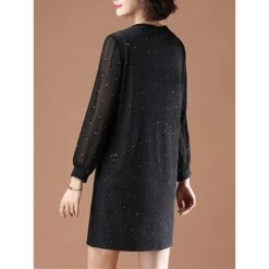 Women's Plus Size Curve Party Dress Cocktail Dress Sheath Dress Solid Color Midi Dress Long Sleeve Mesh Patchwork Crew Neck Fashion Party Black Fall Winter L XL XXL 3XL 4XL -HAYz Clothing Shop nnvoje1695645443801