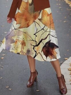 Women's Plus Size Curve Casual Dress Dress Set Two Piece Dress Leaf Midi Dress Long Sleeve Print Crew Neck Fashion Outdoor Brown Fall Winter L XL XXL 3XL 4XL -HAYz Clothing Shop nodsjf1697686148576