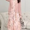 Women's Two Piece Dress Set Print Dress Outdoor Daily Modern Casual Lace Up Ruched Midi Dress V Neck Long Sleeve Floral Regular Fit Black Pink Blue Summer Spring M L XL XXL XXXL