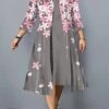 Women's Plus Size Two Piece Dress Set Casual Dress Swing Dress Outdoor Office Fashion Streetwear Print Midi Dress Crew Neck 3/4 Length Sleeve Floral Regular Fit White Pink Dark Pink Fall Winter L XL