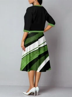 Women's Two Piece Dress Set Casual Dress Tank Dress Outdoor Daily Fashion Streetwear Pocket Print Midi Dress V Neck 3/4 Length Sleeve Floral Geometric Regular Fit Yellow Green Summer Spring S M L XL -HAYz Clothing Shop npchky1689837570324