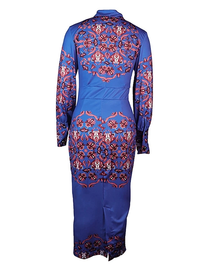 Women's Shirt Dress Casual Dress Bodycon Midi Dress Outdoor Office Daily Polyester Fashion Romantic Stand Collar Button Print Long Sleeve Summer Spring Fall 2023 Slim Blue Khaki Floral S M L XL 2XL 14 Women's Shirt Dress Casual Dress Bodycon Midi Dress Outdoor Office Daily Polyester Fashion Romantic Stand Collar Button Print Long Sleeve Summer Spring Fall 2023 Slim Blue Khaki Floral S M L XL 2XL - Image 14