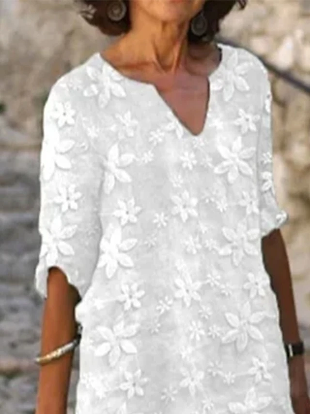 Women's Cotton Linen Dress Casual Dress Shift Dress Midi Dress Cotton Fashion Modern Outdoor Daily Vacation V Neck Print Half Sleeve Summer Spring 2023 Loose Fit White Blue Green Flower S M L XL 2XL 4 Women's Cotton Linen Dress Casual Dress Shift Dress Midi Dress Cotton Fashion Modern Outdoor Daily Vacation V Neck Print Half Sleeve Summer Spring 2023 Loose Fit White Blue Green Flower S M L XL 2XL - Image 4