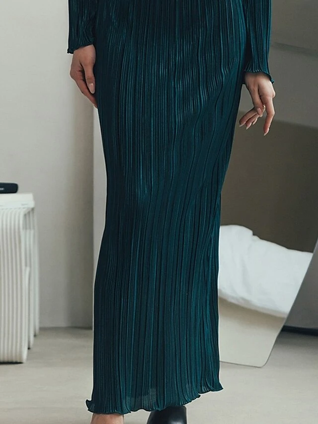 Women's Two Piece Dress Set Casual Dress Skirt Set Outdoor Daily Fashion Streetwear Pleated Midi Dress Crew Neck Long Sleeve Plain Regular Fit Blue Green Rose Red Fall Winter S M L 3 Women's Two Piece Dress Set Casual Dress Skirt Set Outdoor Daily Fashion Streetwear Pleated Midi Dress Crew Neck Long Sleeve Plain Regular Fit Blue Green Rose Red Fall Winter S M L - Image 3