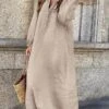 Women's Casual Dress Cotton Linen Dress Loose Dress Midi Dress Linen Cotton Blend Classic Casual Outdoor Daily Vacation V Neck Button Long Sleeve Fall Winter Autumn 2023 Loose Fit ArmyGreen Wine Navy