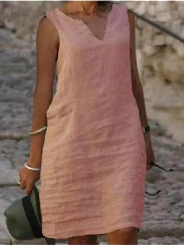 Women‘s Casual Dress Cotton Dress Shift Dress Midi Dress Green Blue Pink Sleeveless Pure Color Spring Summer V Neck Basic Daily Weekend Loose Fit 2023 S M L XL XXL 3XL 4XL 5 Women‘s Casual Dress Cotton Dress Shift Dress Midi Dress Green Blue Pink Sleeveless Pure Color Spring Summer V Neck Basic Daily Weekend Loose Fit 2023 S M L XL XXL 3XL 4XL - Image 5