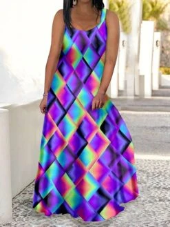 Women‘s Plus Size Curve Casual Sweater Dress Swing Sweater Dress Strap Sweater Dress Color Block Gradient Long Sweater Dress Maxi Sweater Dress Sleeveless Print Strap Romantic Daily Yellow Blue Summer -HAYz Clothing Shop nrbuik1680764892064