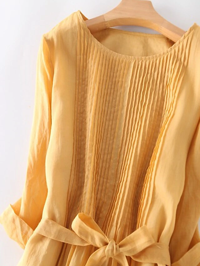 Women's Casual Dress A Line Dress Midi Dress Polyester Fashion Daily Outdoor Daily Vacation Crew Neck Ruched Tie Belt Long Sleeve Fall Winter Autumn 2023 Loose Fit Yellow Pink Purple Plain M L XL 2XL 12 Women's Casual Dress A Line Dress Midi Dress Polyester Fashion Daily Outdoor Daily Vacation Crew Neck Ruched Tie Belt Long Sleeve Fall Winter Autumn 2023 Loose Fit Yellow Pink Purple Plain M L XL 2XL - Image 12