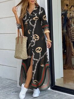 Women's Shirt Dress Long Dress Maxi Dress Black Blue Army Green Long Sleeve Leopard Patchwork Fall Spring Shirt Collar Winter Dress Fall Dress Loose Fit S M L XL XXL -HAYz Clothing Shop nrymkt1608278555720