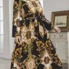 Women's Plus Size Curve Work Dress Swing Dress Semi Formal Dress Fashion Long Dress Maxi Dress Lace Up Print Crew Neck Long Sleeve Floral Color Block Regular Fit Black Fall Winter L XL XXL 3XL 4XL