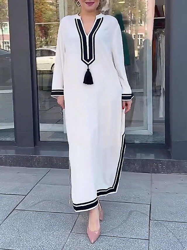 Women's Casual Dress Cotton Linen Dress White Dress Maxi Long Dress Linen / Cotton Blend Fashion Basic Outdoor Daily Split Neck Patchwork Pocket Long Sleeve Summer Spring Fall 2023 Loose Fit White 2 Women's Casual Dress Cotton Linen Dress White Dress Maxi Long Dress Linen / Cotton Blend Fashion Basic Outdoor Daily Split Neck Patchwork Pocket Long Sleeve Summer Spring Fall 2023 Loose Fit White - Image 2