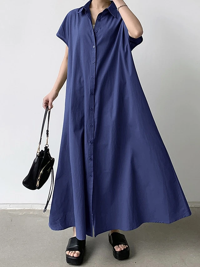 Women's Shirt Dress Casual Dress Maxi Long Dress Outdoor Daily Cotton Linen Basic Classic Shirt Collar Button Short Sleeve Summer Spring 2023 Loose Fit Navy Blue Brown Green Pure Color S M L XL XXL 18 Women's Shirt Dress Casual Dress Maxi Long Dress Outdoor Daily Cotton Linen Basic Classic Shirt Collar Button Short Sleeve Summer Spring 2023 Loose Fit Navy Blue Brown Green Pure Color S M L XL XXL - Image 18