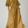 Women's Casual Dress Cotton Linen Dress Swing Dress Maxi Long Dress Cotton Blend Elegant Casual Outdoor Daily Holiday Crew Neck Pocket Tie Belt Short Sleeve Summer Spring 2023 Regular Fit Black