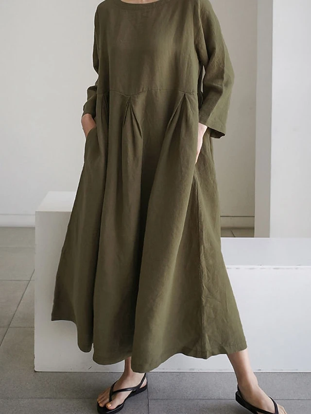 Women's Casual Dress Cotton Dress Swing Dress Maxi Long Dress Cotton Casual Outdoor Winter Dress Holiday Crew Neck Ruched Pocket Long Sleeve Summer Spring Fall 2023 Loose Fit Black Dark Green Brown 7 Women's Casual Dress Cotton Dress Swing Dress Maxi Long Dress Cotton Casual Outdoor Winter Dress Holiday Crew Neck Ruched Pocket Long Sleeve Summer Spring Fall 2023 Loose Fit Black Dark Green Brown - Image 7
