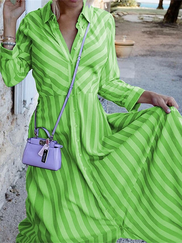 Women's Shirt Dress Casual Dress Swing Dress Maxi Long Dress Outdoor Daily Vacation Polyester Fashion Elegant Shirt Collar Button Print Long Sleeve Summer Spring Fall 2023 Regular Fit Yellow Purple 2 Women's Shirt Dress Casual Dress Swing Dress Maxi Long Dress Outdoor Daily Vacation Polyester Fashion Elegant Shirt Collar Button Print Long Sleeve Summer Spring Fall 2023 Regular Fit Yellow Purple - Image 2