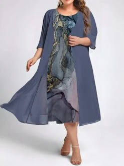 Women's Plus Size Two Piece Dress Set Casual Dress Swing Dress Outdoor Daily Fashion Elegant Print Midi Dress Crew Neck 3/4 Length Sleeve Floral Ombre Loose Fit Navy Blue Blue Dark Green Fall Winter 7 Women's Plus Size Two Piece Dress Set Casual Dress Swing Dress Outdoor Daily Fashion Elegant Print Midi Dress Crew Neck 3/4 Length Sleeve Floral Ombre Loose Fit Navy Blue Blue Dark Green Fall Winter -HAYz Clothing Shop nupoqs1693374468447