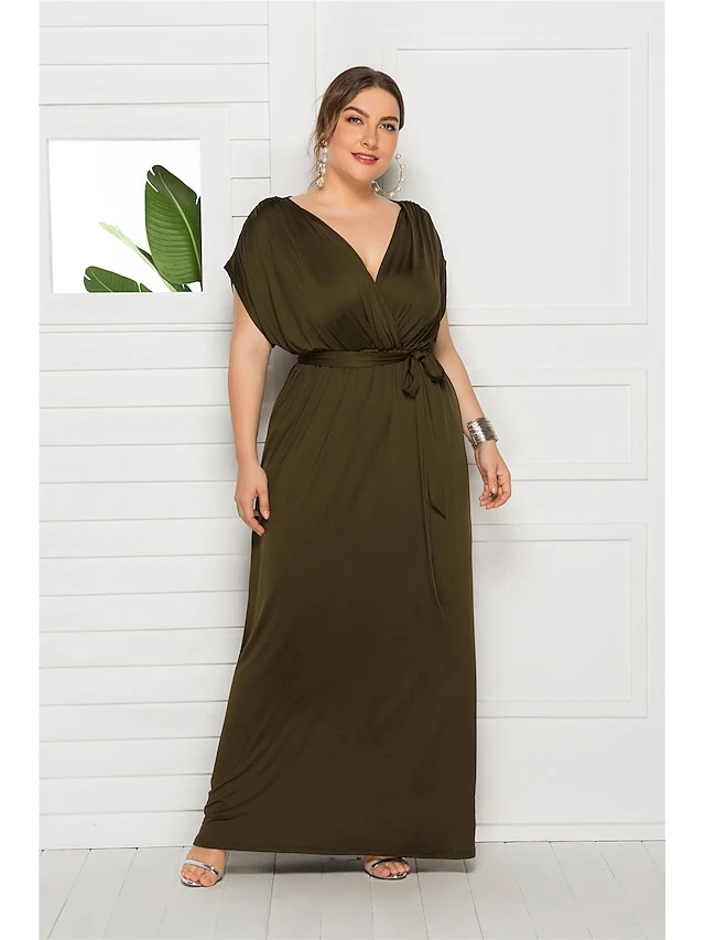 Women's Plus Size Party Dress Solid Color V Neck Short Sleeve Summer Spring Elegant Casual Prom Dress Maxi Long Dress Party Daily Dress 4 Women's Plus Size Party Dress Solid Color V Neck Short Sleeve Summer Spring Elegant Casual Prom Dress Maxi Long Dress Party Daily Dress - Image 4