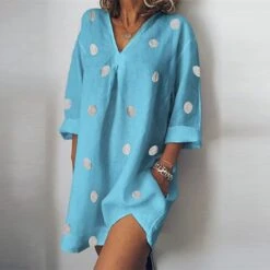 Women's Casual Dress Cotton Linen Dress Shift Dress Mini Dress Cotton Blend Basic Casual Home Street Daily V Neck Pocket Rolled Cuff 3/4 Length Sleeve Summer Spring Fall 2023 Loose Fit White Pink -HAYz Clothing Shop nuyhpf1654067364007