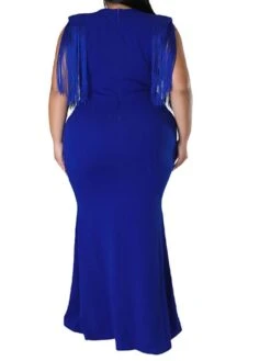 Women‘s Plus Size Curve Party Dress Solid Color V Neck Tassel Fringe Sleeveless Spring Summer Formal Maxi Long Dress Party Date Dress -HAYz Clothing Shop nvdrpb1659936869054