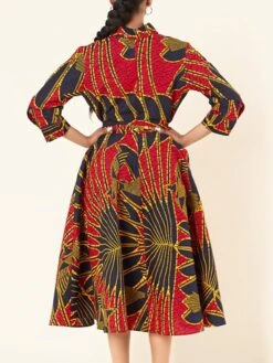 Women's Shirt Dress Print Dress Midi Dress Midi Dress Outdoor Daily Date Polyester Fashion Vintage Shirt Collar Lace Up Strappy Long Sleeve Summer Spring Fall 2023 Regular Fit Red Leaf Stripe Painting -HAYz Clothing Shop nvwjfh1663921953790