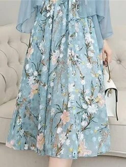 Women's Two Piece Dress Set Print Dress Outdoor Daily Modern Casual Lace Up Ruched Midi Dress V Neck Long Sleeve Floral Regular Fit Black Pink Blue Summer Spring M L XL XXL XXXL -HAYz Clothing Shop nvyihf1678430836783