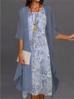 Women's Dress Set Two Piece Dress Midi Dress Pink Blue Purple Half Sleeve Floral Print Summer Spring Crew Neck Stylish 2023 S M L XL XXL 3XL