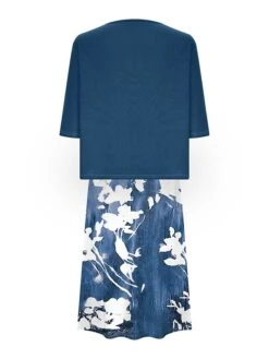 Women's Two Piece Dress Set Casual Dress Shift Dress Daily Going Out Fashion Casual Pocket Print Midi Dress V Neck 3/4 Length Sleeve Floral Loose Fit Navy Blue Royal Blue Dark Green Summer Spring S M -HAYz Clothing Shop nwixkt1687327201951
