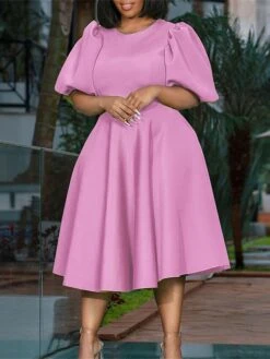 Women‘s Plus Size Curve Flattering Dresses Elegant Apple Shaped Dress Wedding Guest Party Dress Sheath Dress Solid Color Midi Dress Short Sleeve Crew Neck Fashion Party Black White Spring Summer Dress