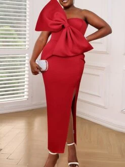 Women's Plus Size Curve Party Dress Bodycon Sheath Dress Plain Long Dress Maxi Dress Sleeveless Backless Split One Shoulder Fashion Party Red Fall Winter XL XXL 3XL 4XL