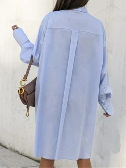 Women's Shirt Dress Casual Dress Mini Dress Outdoor Daily Vacation Cotton Fashion Modern Shirt Collar Button Split Long Sleeve Fall Winter 2023 Loose Fit Black White Blue Pure Color XS S M L XL -HAYz Clothing Shop nwttxo1695813918709